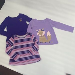 Size 5T Cute long sleeve tees. Never worn. Lot of 3. Cotton/poly blend